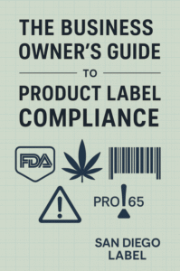 The business Owner Guide to Product Label Compliance cover with warning Icons. 